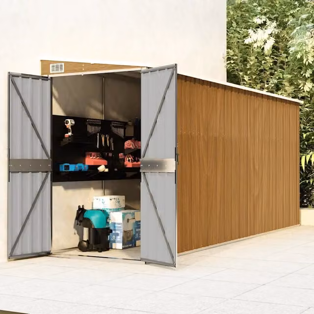 Casetta da giardino a muro marrone 118x382x178 cm 316232