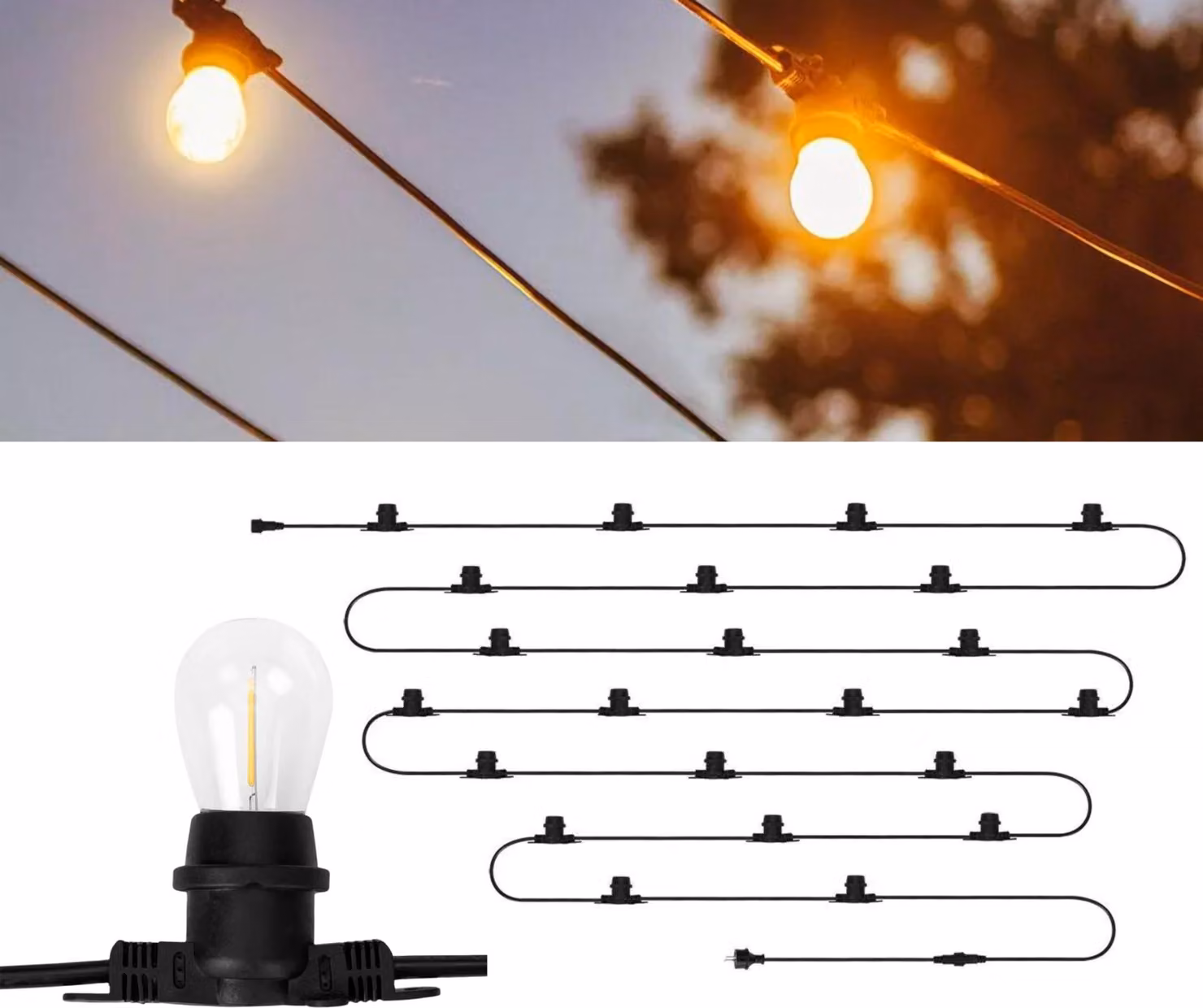 NEO TOOLS luci fiabesche da esterno 20m con 22 lampadine 1W (luce calda morbida) IP65 impermeabile, per giardino, terrazza, feste e matrimoni
