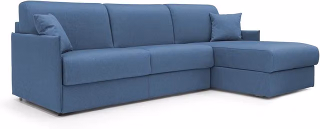 Evans Divano letto angolare con penisola T13 blu in tessuto impermeabile, configurazione sinistra, L: 272 cm, Materasso: 160 x 200 cm