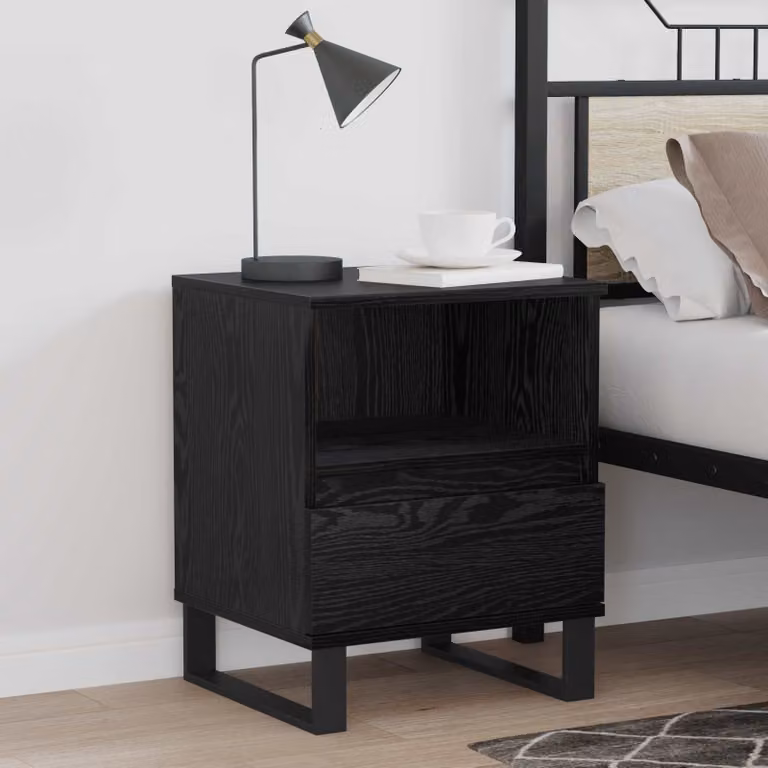 Armadietto per letto vidaXL in MDF e metallo, colore nero opaco, L 40 cm x P 35 cm x H 50 cm