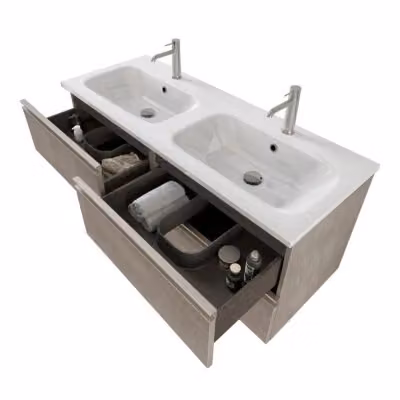 Mobile bagno Master INBAGNO con lavabo doppio e specchio con illuminazione LED, colore grigio opaco, L: 121 cm, P: 46 cm, H: 75 cm – 2