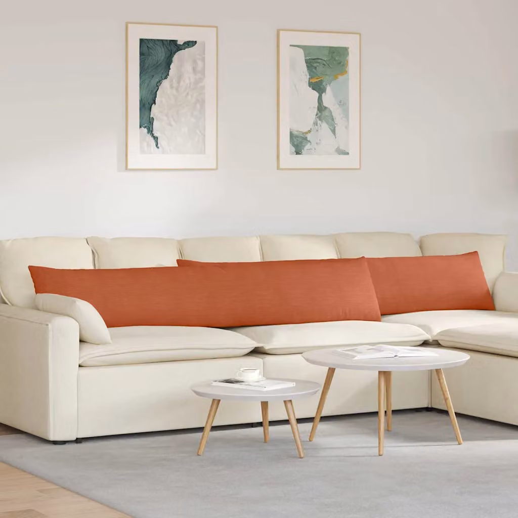 Set di 2 cuscini da divano vidaXL in velluto a coste rosso e arancio, L 200 cm x P 40 cm x H 40 cm
