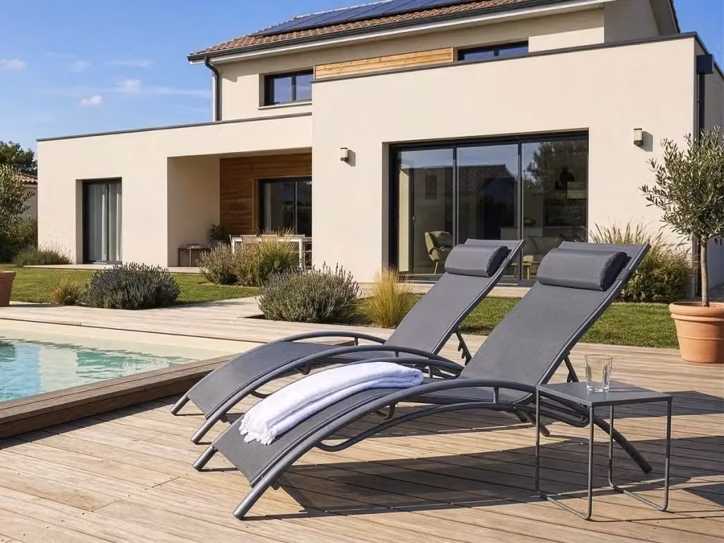 Set di 2 lettini da giardino Phoenix in alluminio verniciato con tessuto Textilene, colore grigio e argento, con poggiatesta regolabile – 2
