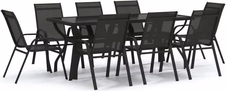 Set Mobili da Pranzo per Giardino 9 pz Nero