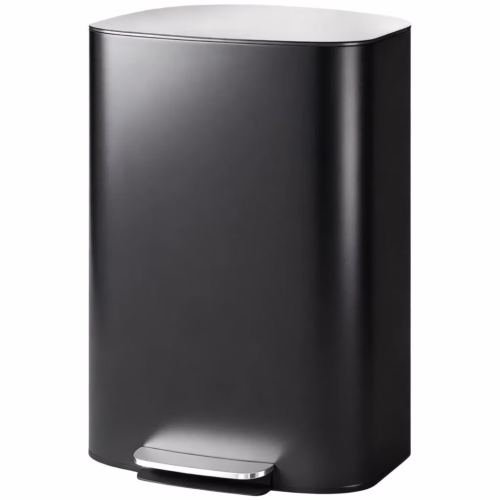 Pattumiera da cucina Minimal a pedale con chiusura soft close e contenitore interno rimovibile, Nero, L: 36.5 cm, P: 45.1 cm, H: 62.6 cm, Capacità: 50 L – 2
