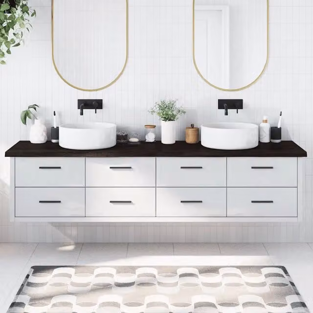 Piano Bagno Moderno in Legno Trattato vidaXL Colore Marrone Scuro L: 220 cm, P: 50 cm, H: 2-4 cm