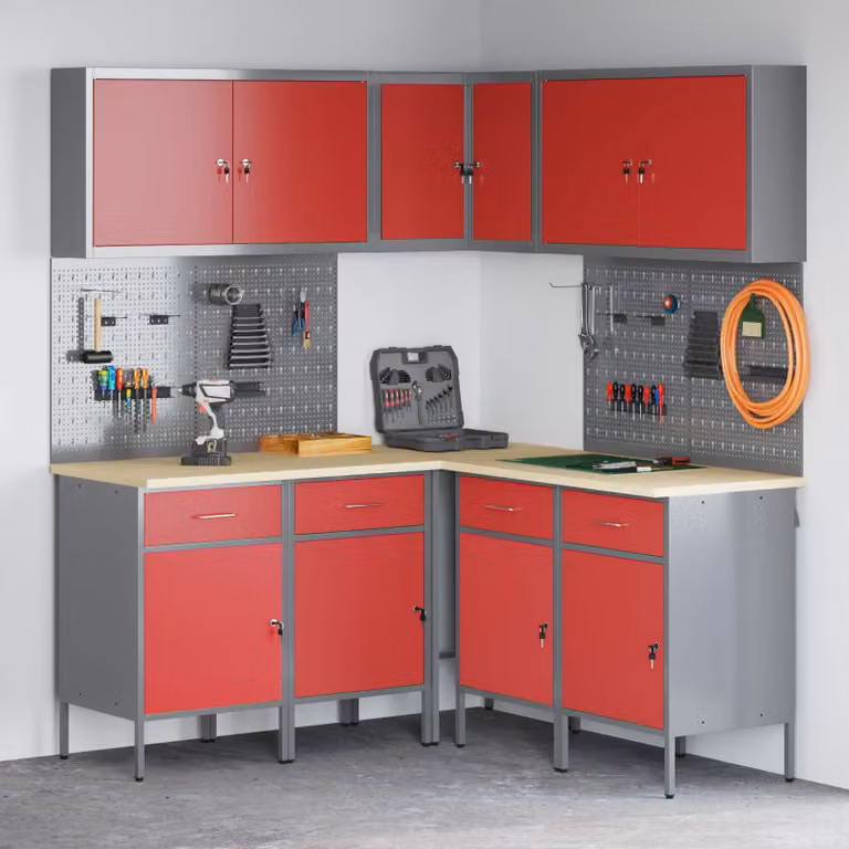vidaXL Set di mobili da lavoro con cassetto 12 pz Rosso e Grigio