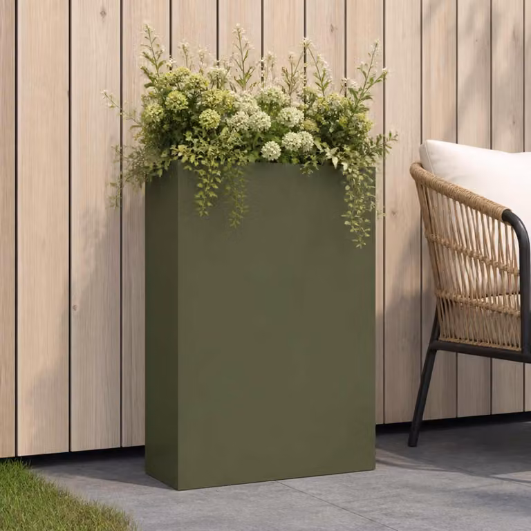 vidaXL Vaso da giardino in metallo Verde, L: 50 cm, P: 20 cm, H: 75 cm
