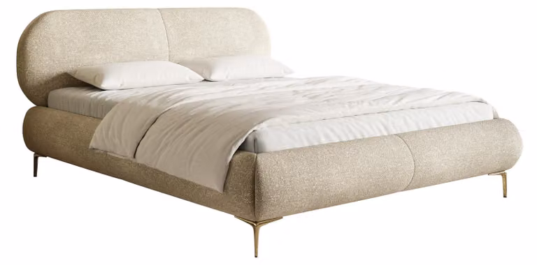 Selsey Ovalle - Letto matrimoniale, letto imbottito con gambe in metallo dorato, beige 160 cm