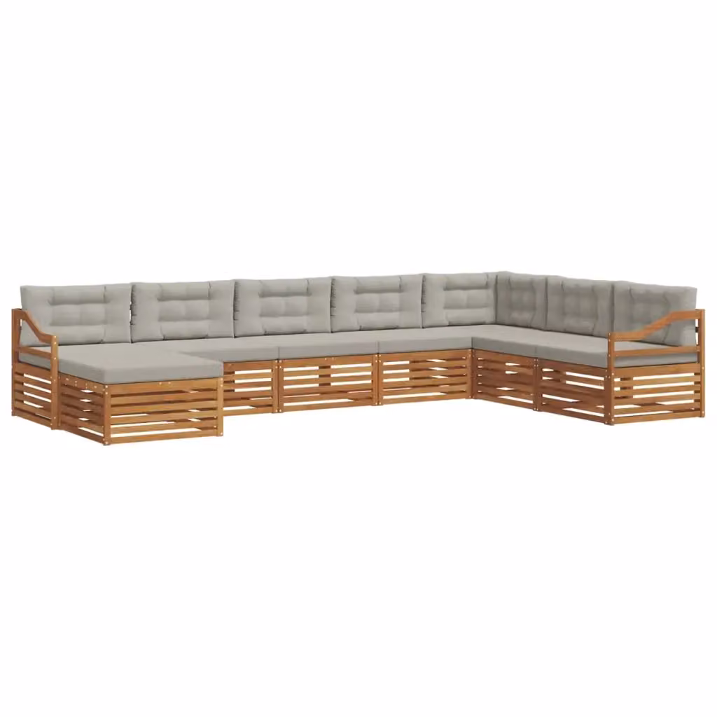 Set di divani da esterno a L con pouf vidaXL in legno di acacia e cuscini grigi – 2