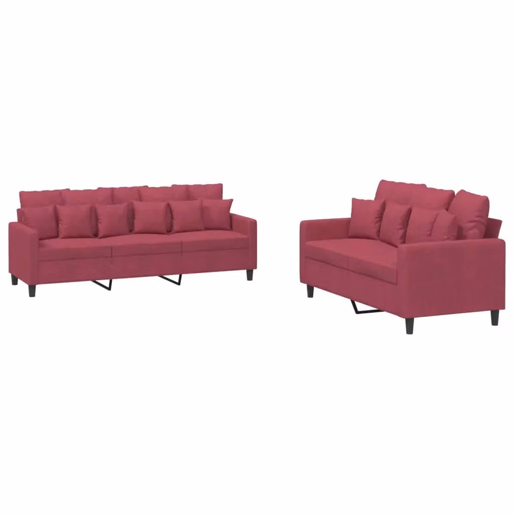 Set di 2 Divani vidaXL in Velluto Rosso con Cuscini per Soggiorno – 2