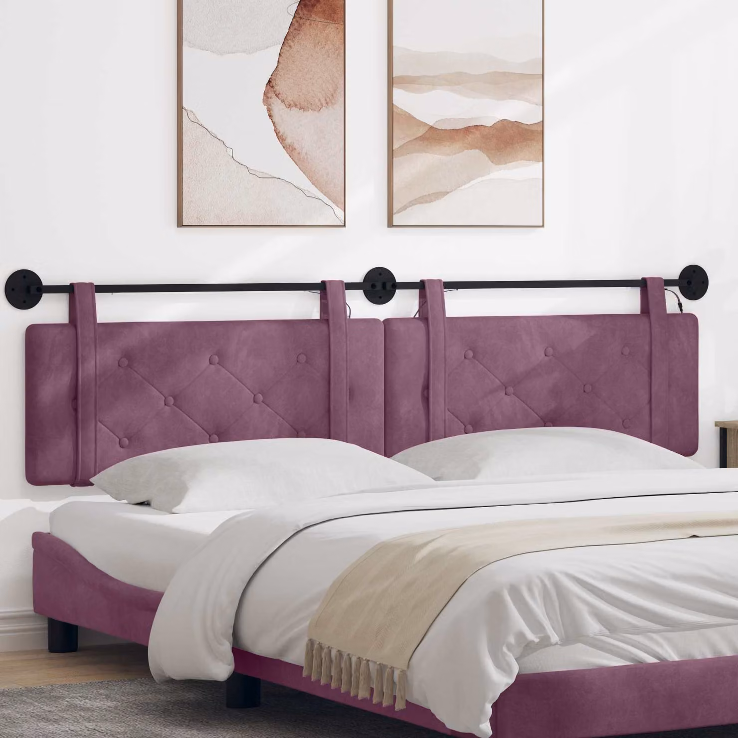 Testiera per letto sospesa vidaXL in velluto viola con luce LED integrata