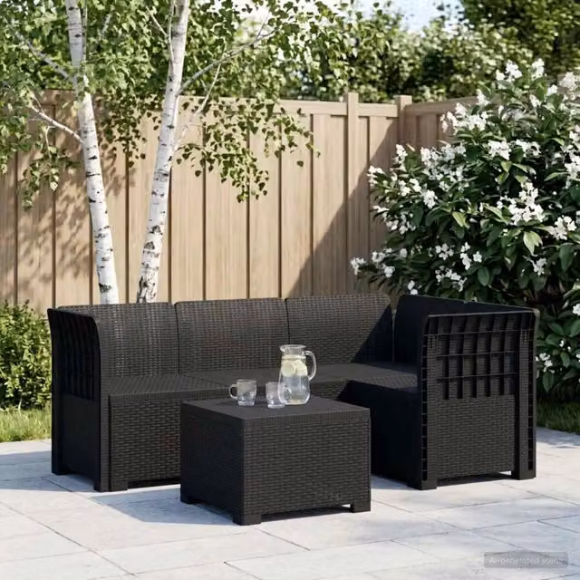 Divano da giardino 4 posti aspetto rattan PP Antracite 3443994