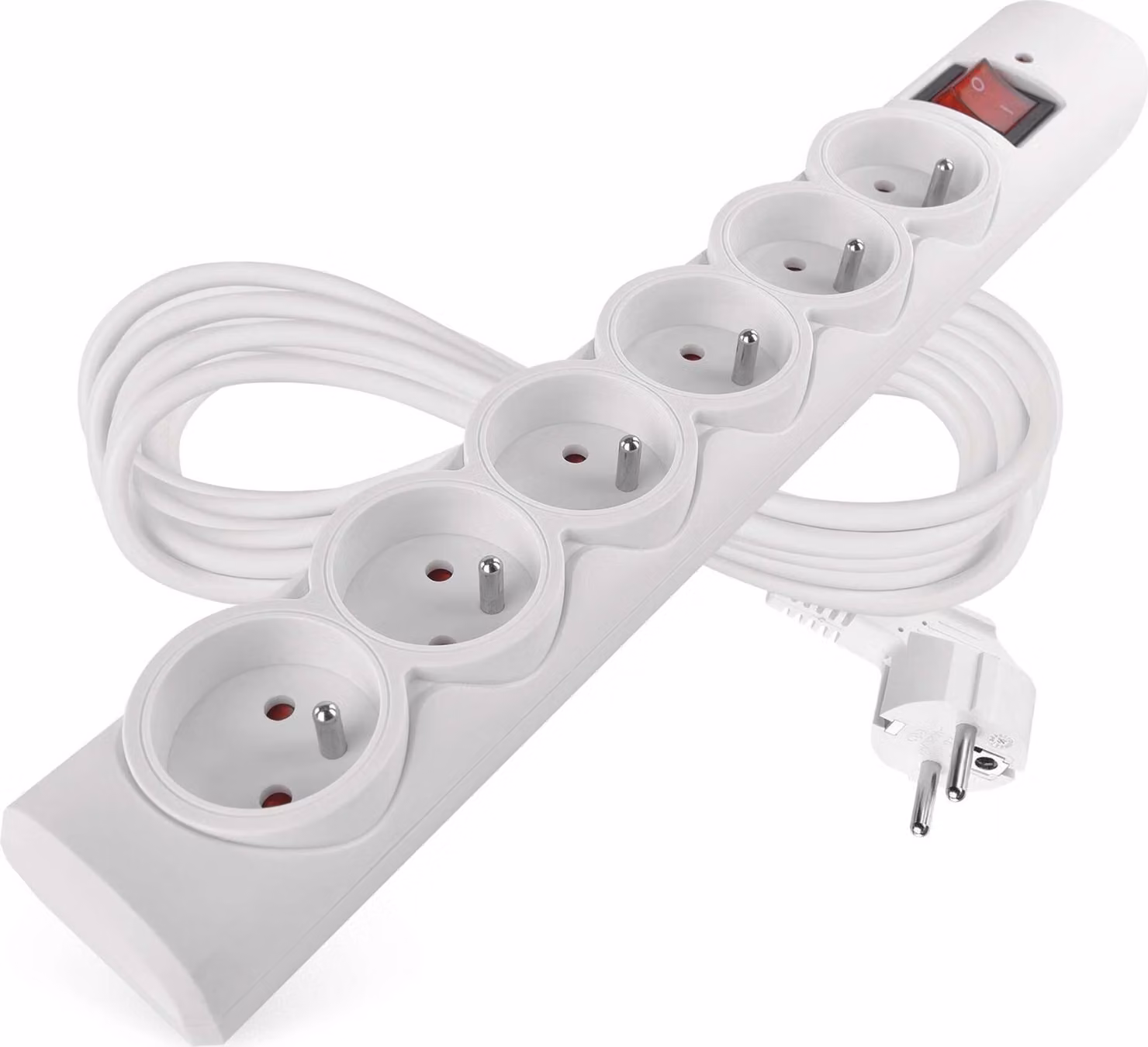 Limitatore di sovratensione EMOS con LED, 6 vie, cavo da 5 m, prese ruotate di 45°, interruttore, 2300W / 10A, per uso interno, bianco, P54017