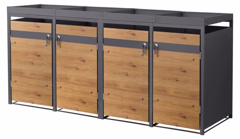 ML-Design cassonetto per rifiuti con copertura vegetale per 4 cassonetti 240L 264x80x124 cm acciaio