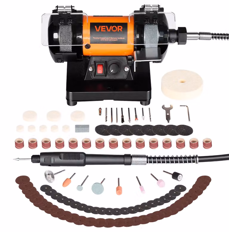 VEVOR Levigatrice doppia 8300–10600 giri/min regolabile, levigatrice doppia con dischi abrasivi, in fibra e in lana, set di accessori da 100 pezzi, supporto di levigatura per gioielli, legno, metallo, pietra grezza, giada (fai da te)
