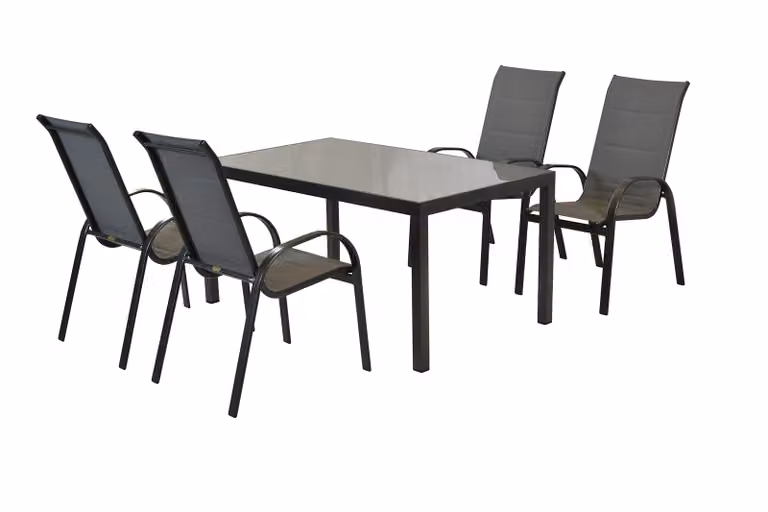 Set di mobili da giardino Merxx Amalfi grafite 5 pezzi, 4 sedie impilabili, 1 tavolo 150 x 80 cm - alluminio/tessuto