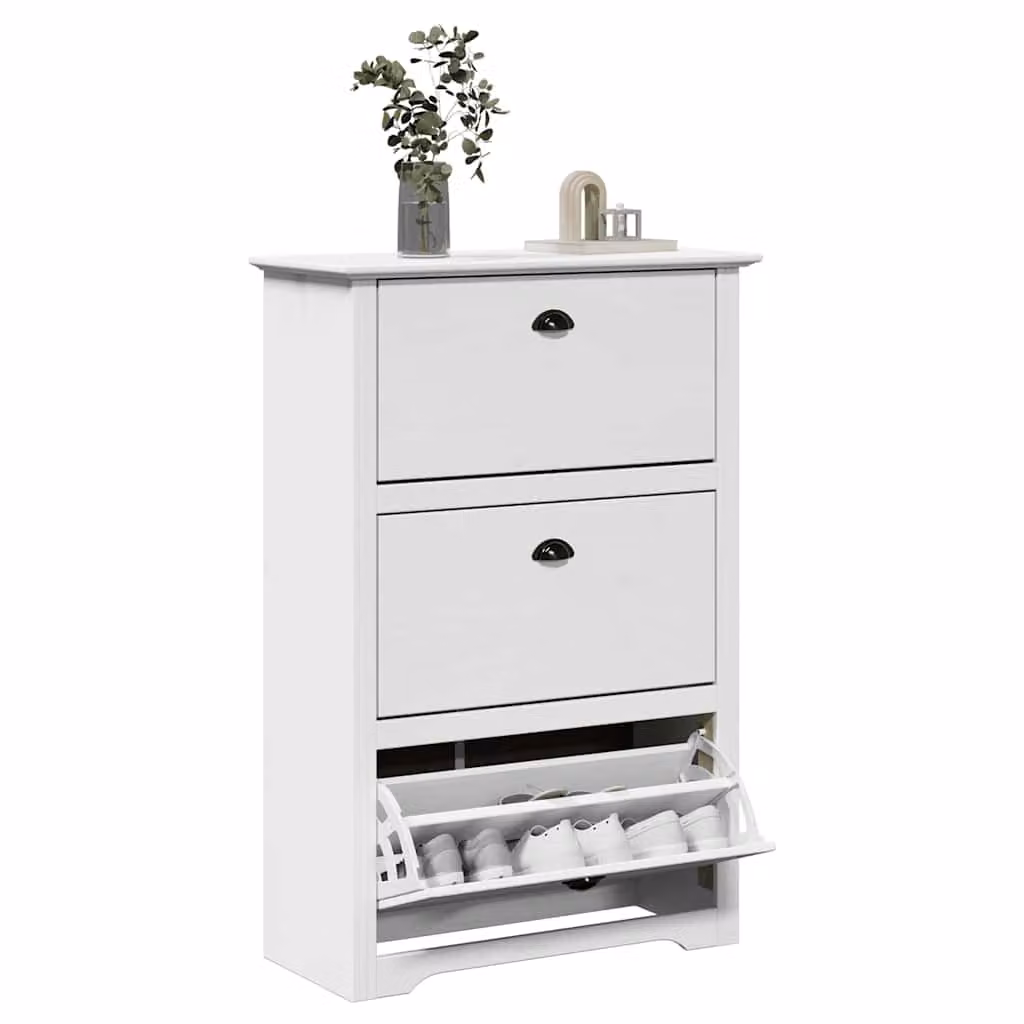 Scarpiera vidaXL BODO Bianca in legno e metallo con scomparti basculanti L: 80 cm, P: 35 cm, H: 118 cm