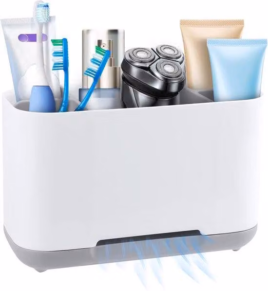 Porta-spazzolini elettrici - Adatto per spazzolini elettrici, rimovibile, con foro di scarico, organizer per il bagno, 19x11,5x9 cm, grigio