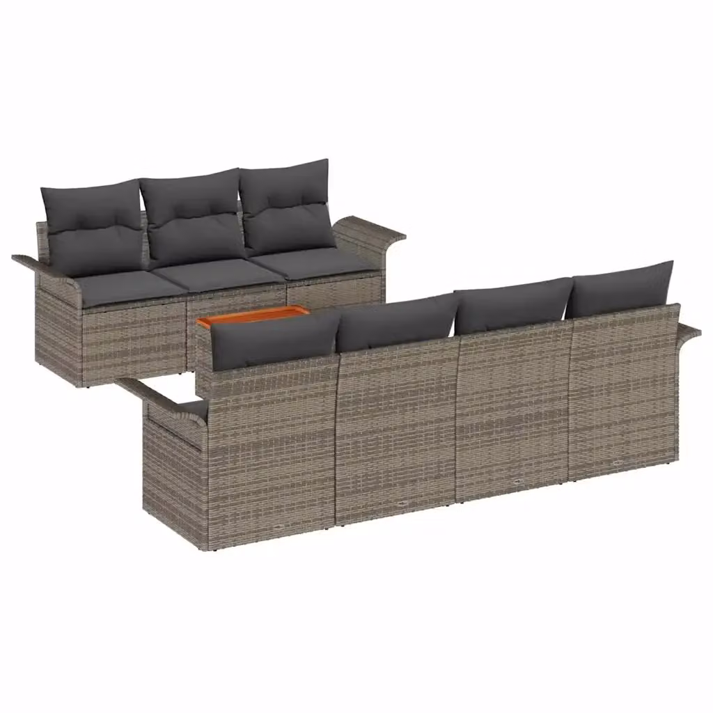 Set Divano da Giardino vidaXL 8 Pezzi Grigio con Cuscini e Tavolino in Polyrattan e Acciaio – 2