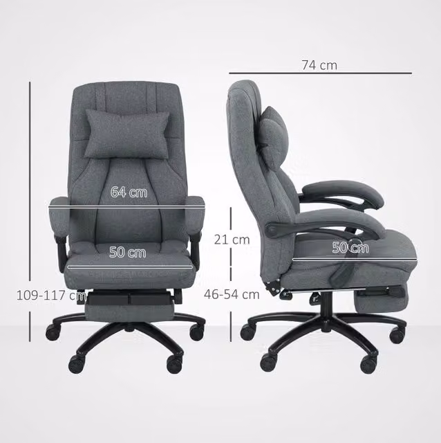 Sedia da ufficio ULEVR ergonomica con massaggio USB, poggiapiedi estraibile e schienale reclinabile, grigio scuro