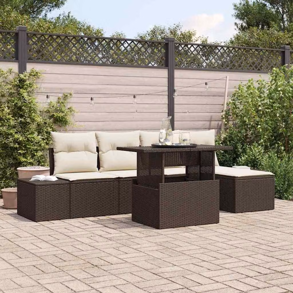 Maison Exclusive - Set da giardino con divano a 6 posti, color marrone, in rattan sintetico