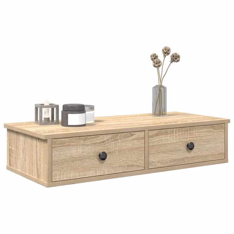 Scaffale a Parete con Cassetti vidaXL in MDF Colore Marrone Sonoma L 80 cm, P 34 cm, H 17 cm