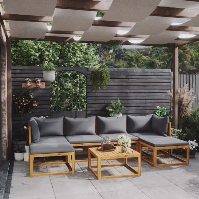 Set Divani da Giardino 7 pz con Cuscini in Massello di Acacia 3057621