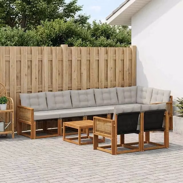 Set di divani da esterno 9 pz Naturale e Grigio Chiaro 3382051