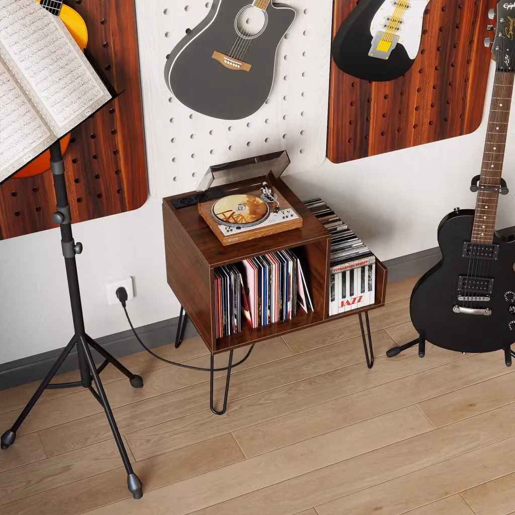 Supporto per giradischi Design In con ripiani regolabili e scomparti per media in colore noce e finitura opaca – 2