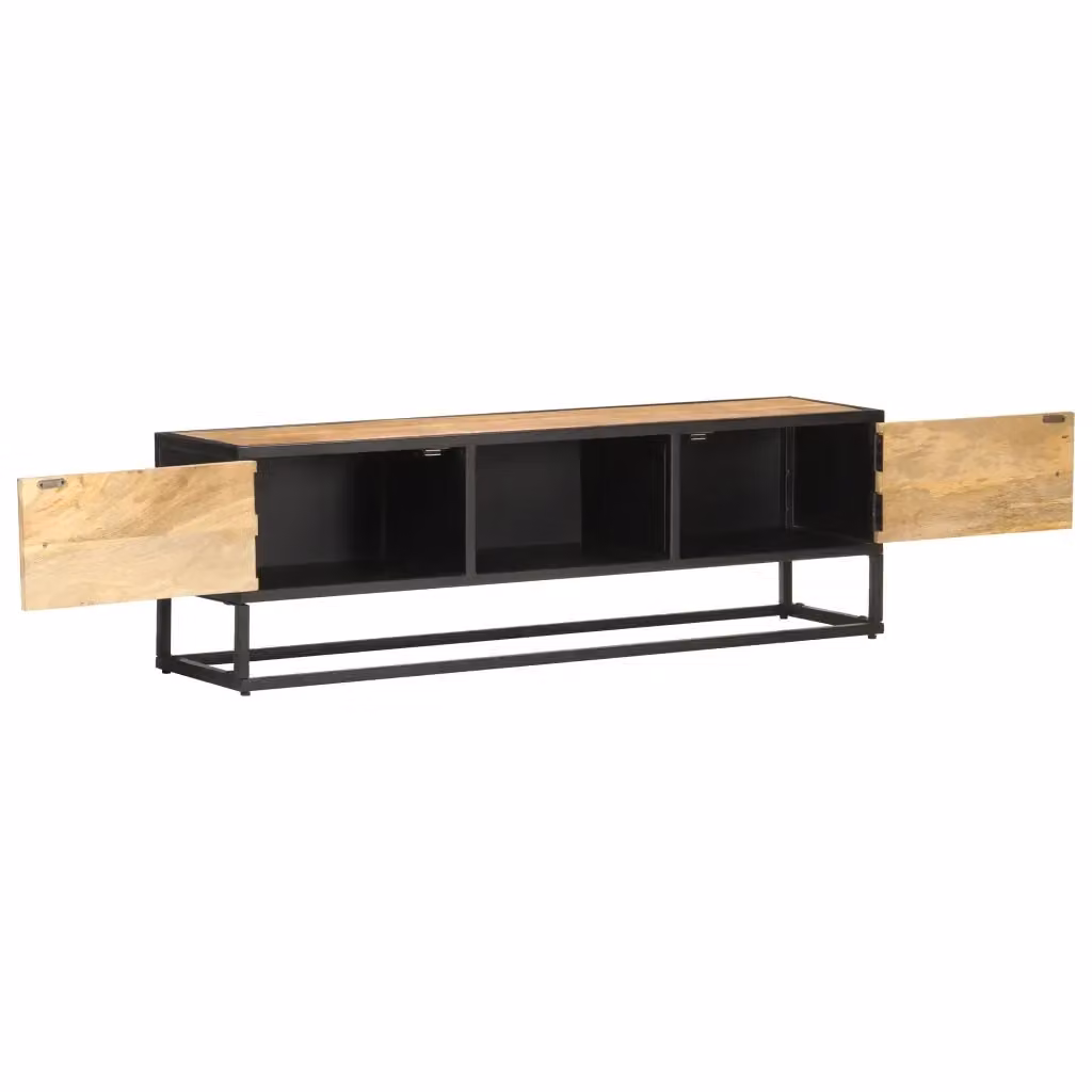 Mobile TV in legno di mango grezzo marrone con anta intagliata L: 130 cm, P: 30 cm, H: 40 cm – 2