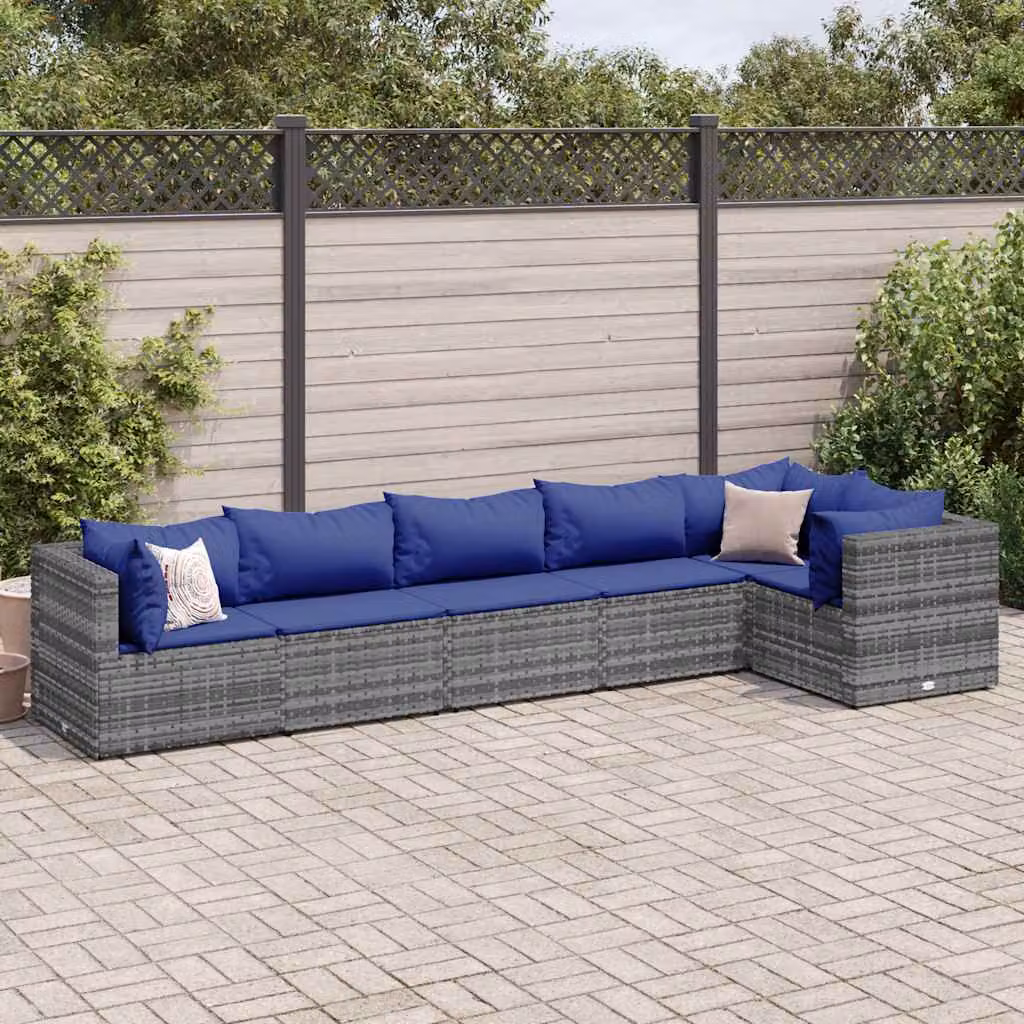 vidaXL Set Divani da Giardino 6 posti a L con Cuscini Blu e Grigio in Polyrattan e Metallo – 1