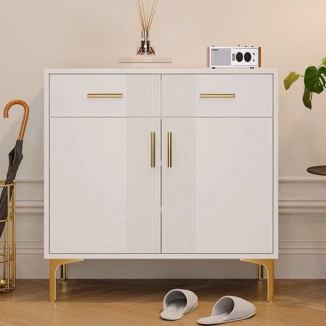 Cassettiera con Ante e Cassetti Minimal Bianco e Nero in Metallo e MDF L: 80 cm, P: 35 cm, H: 79.5 cm