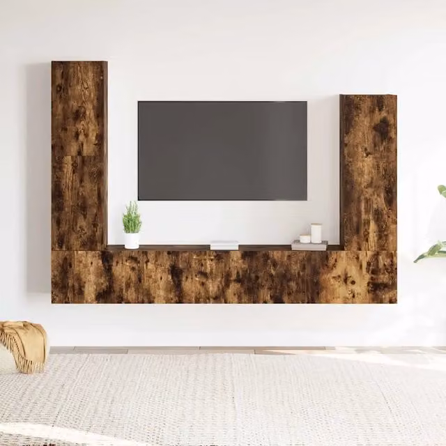 Set di Mobili Porta TV 4 pz Rovere Fumo in Legno Multistrato 3114635