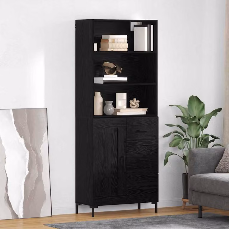 Credenza moderna vidaXL in MDF nero con ripiani e cassetti L: 69,5 cm, P: 34 cm, H: 180 cm