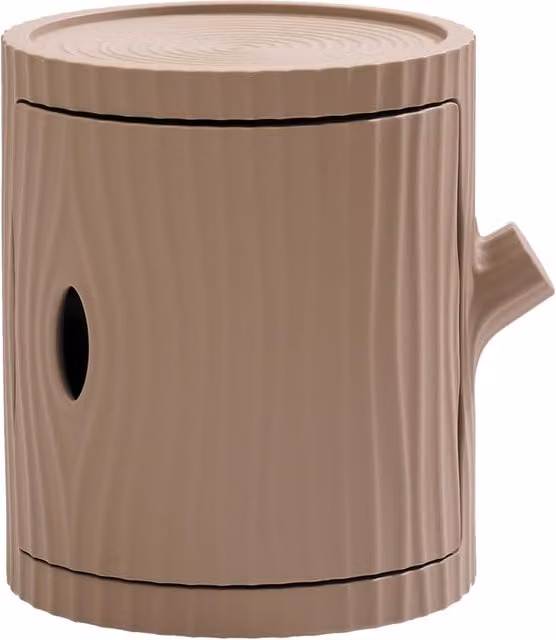 Qeeboo Tavolino Contenitore Tronco Marrone con Ruote in Plastica