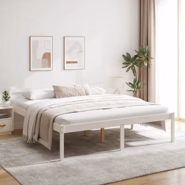 Letto Super King per Anziani vidaXL in Legno di Pino Bianco Lacqué L/P/H: 180 x 200 cm – 1