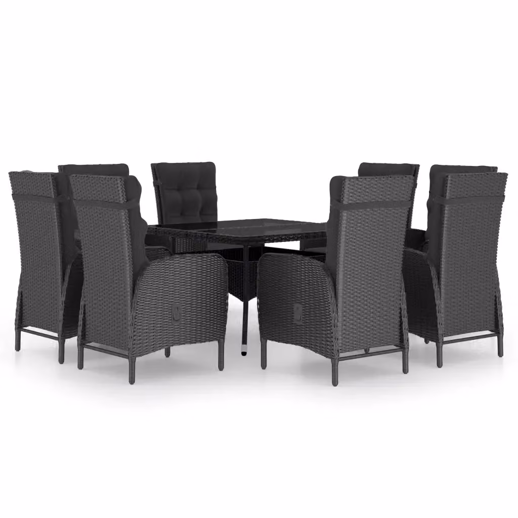 Set da pranzo da giardino vidaXL in polyrattan e vetro nero, 9 pezzi – 2