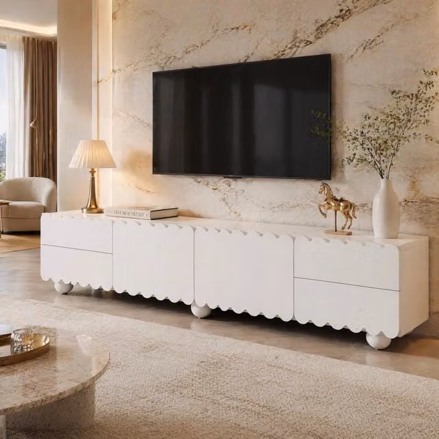 Mobile TV bianco in stile minimalista in MDF e pannello truciolare L: 175 cm, P: 38 cm, H: 37 cm