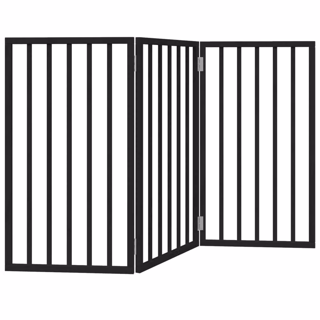 Cancello per Cani Pieghevole 3 Pannelli Nero 150cm Legno Pioppo