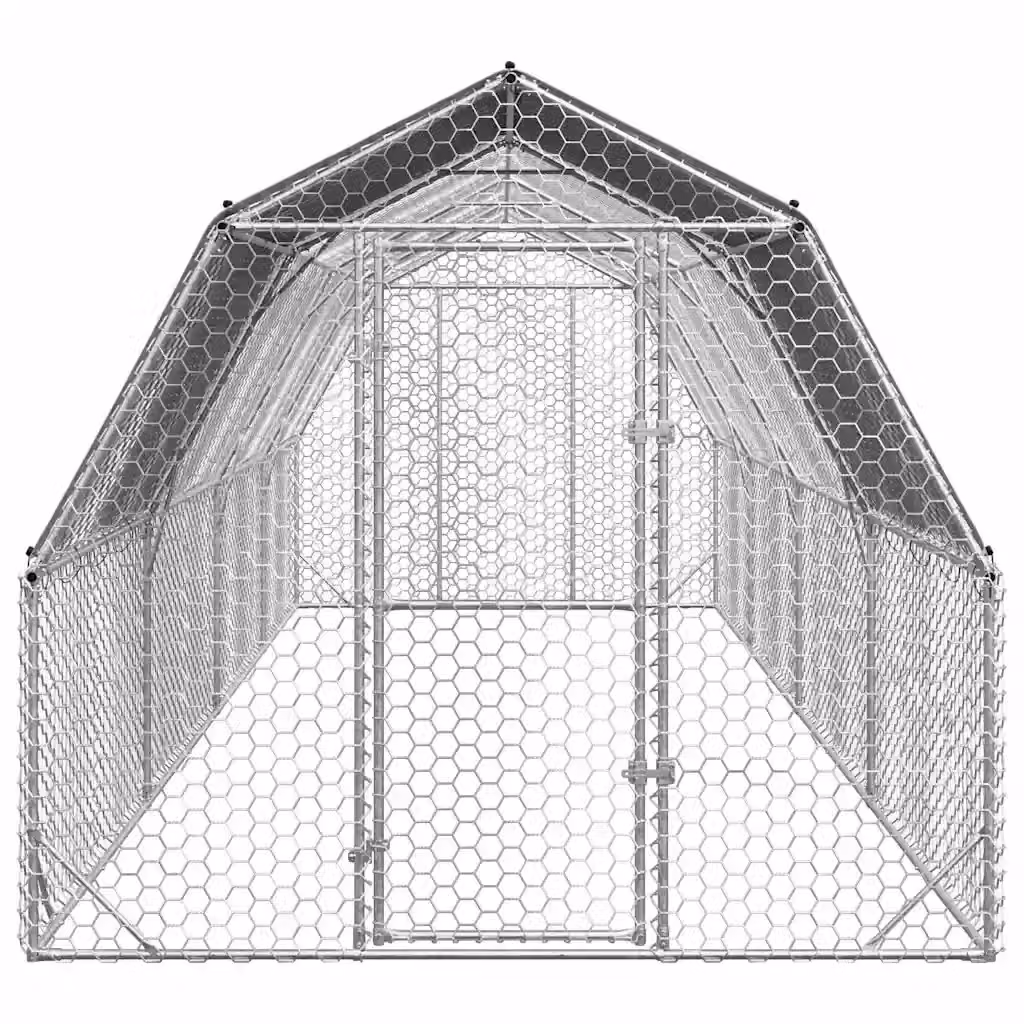Recinto per polli con tetto Videx in acciaio zincato color argento L: 8 m, P: 2,5 m, H: 2,25 m – 2