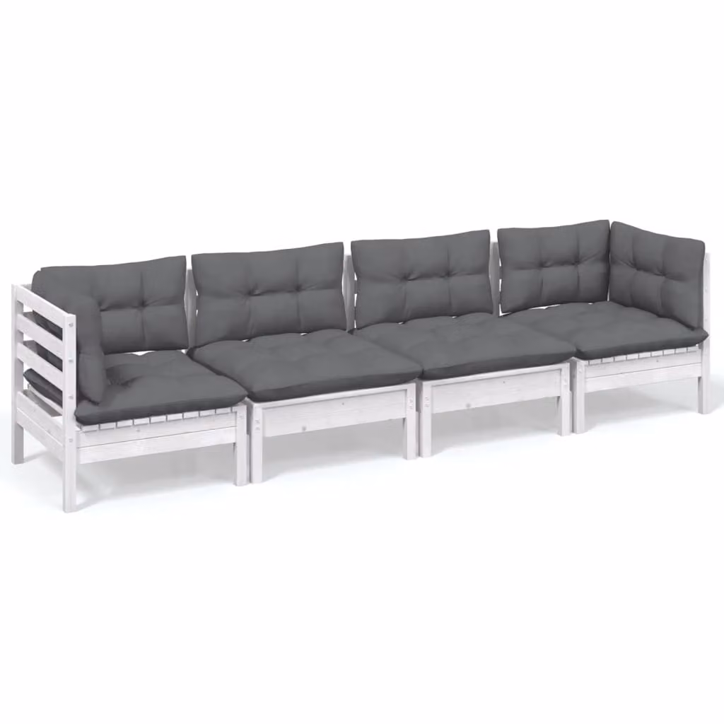 Set Salotto da Giardino 4 pz con Cuscini Legno Massello di Pino