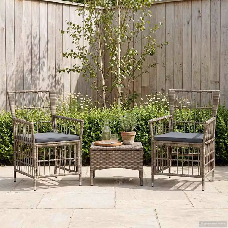 Set di 2 sedie da giardino vidaXL in metallo e rattan con cuscini grigi resistenti ai raggi UV