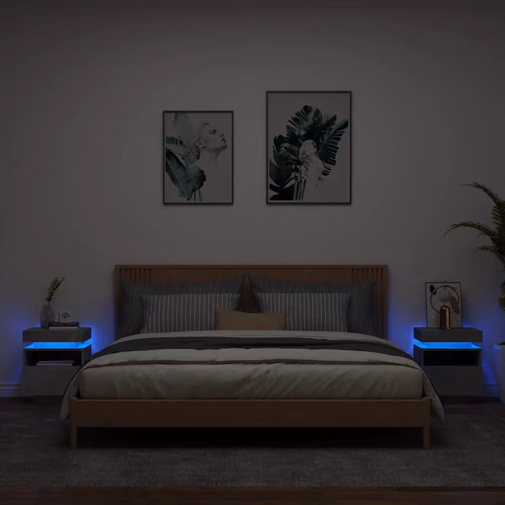 Set di 2 comodini vidaXL con luci LED integrate in grigio cemento, L 40 cm x P 39 cm x H 48,5 cm