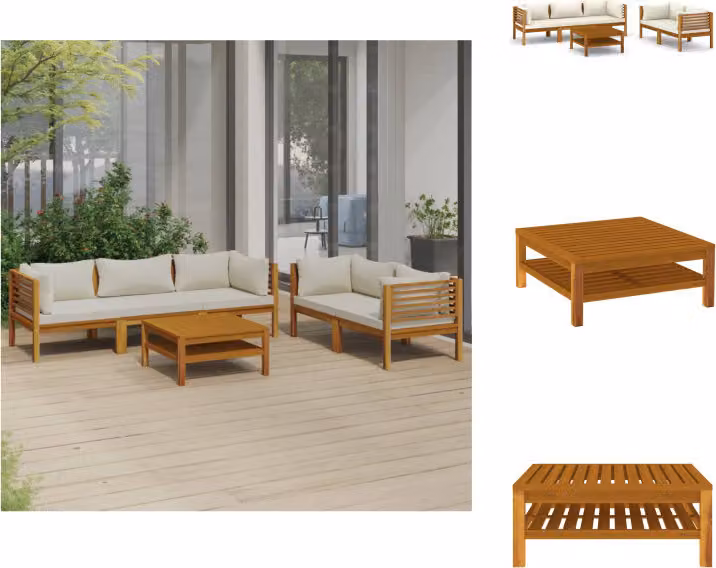 vidaXL Set di 6 pezzi da giardino con cuscini crema in legno massiccio di acacia - Set di mobili da giardino