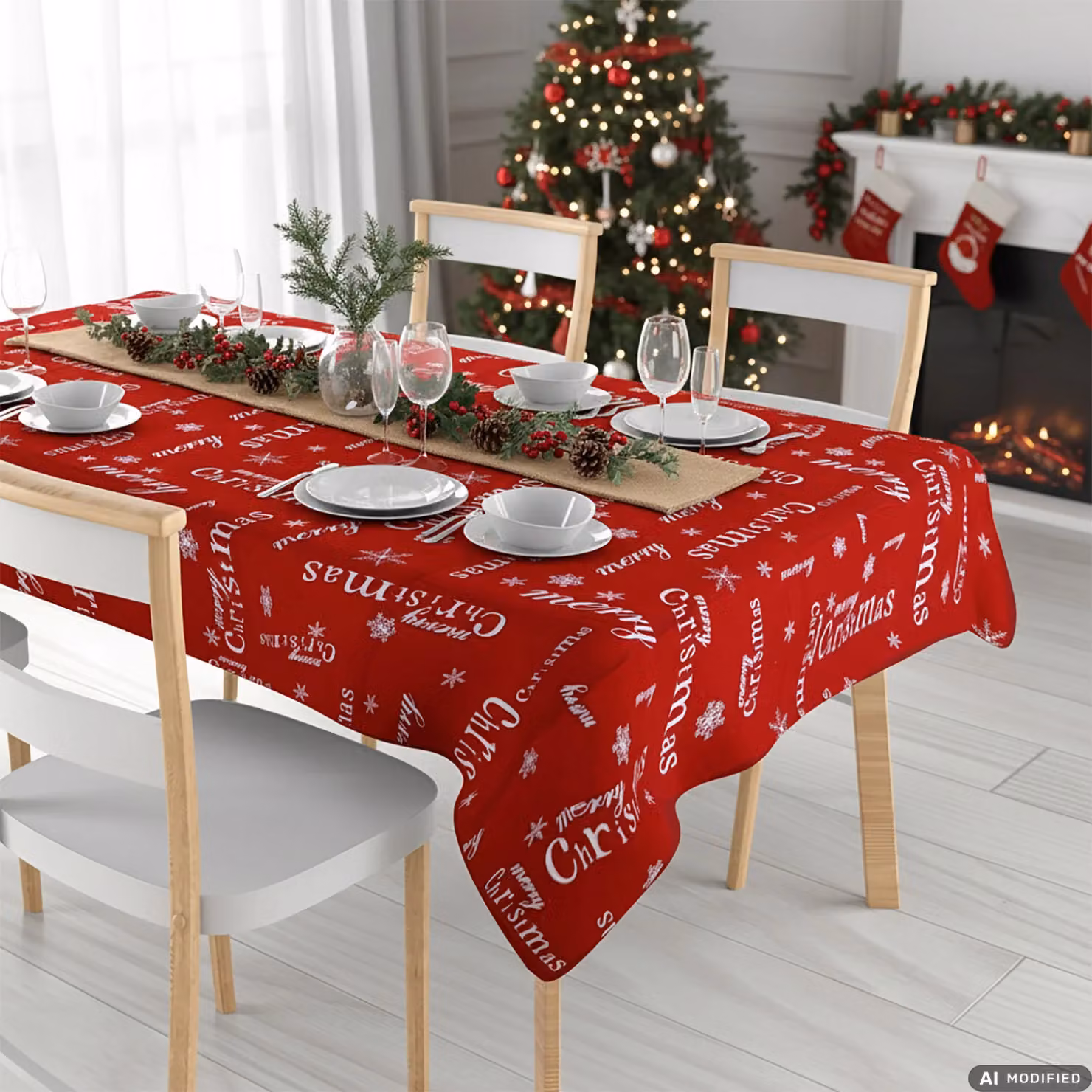 Tovaglia Natalizia Rettangolare VESTIAMO CASA Rossa con Grafica, L: 140 cm, P: 240 cm – 2