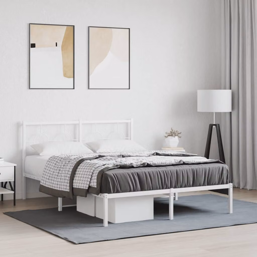vidaXL Giroletto con Testiera in Metallo Bianco L: 142 cm, P: 196 cm, H: 91 cm