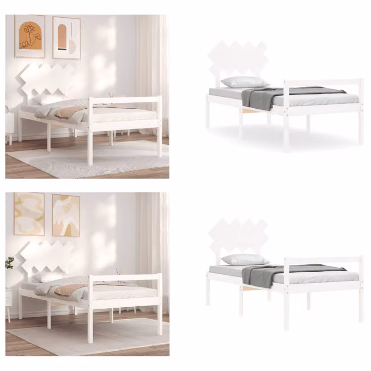 vidaXL Letto senior con testiera in legno massiccio bianco - Letto senior - Letti senior - Letto per anziani - Letti per anziani