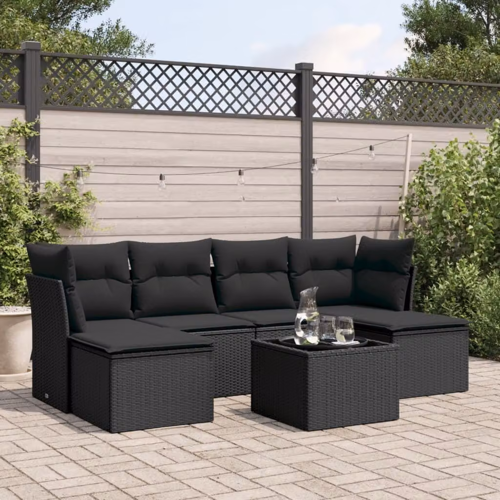 Maison Exclusive - Set da giardino 7 pezzi con cuscini in polyrattan nero