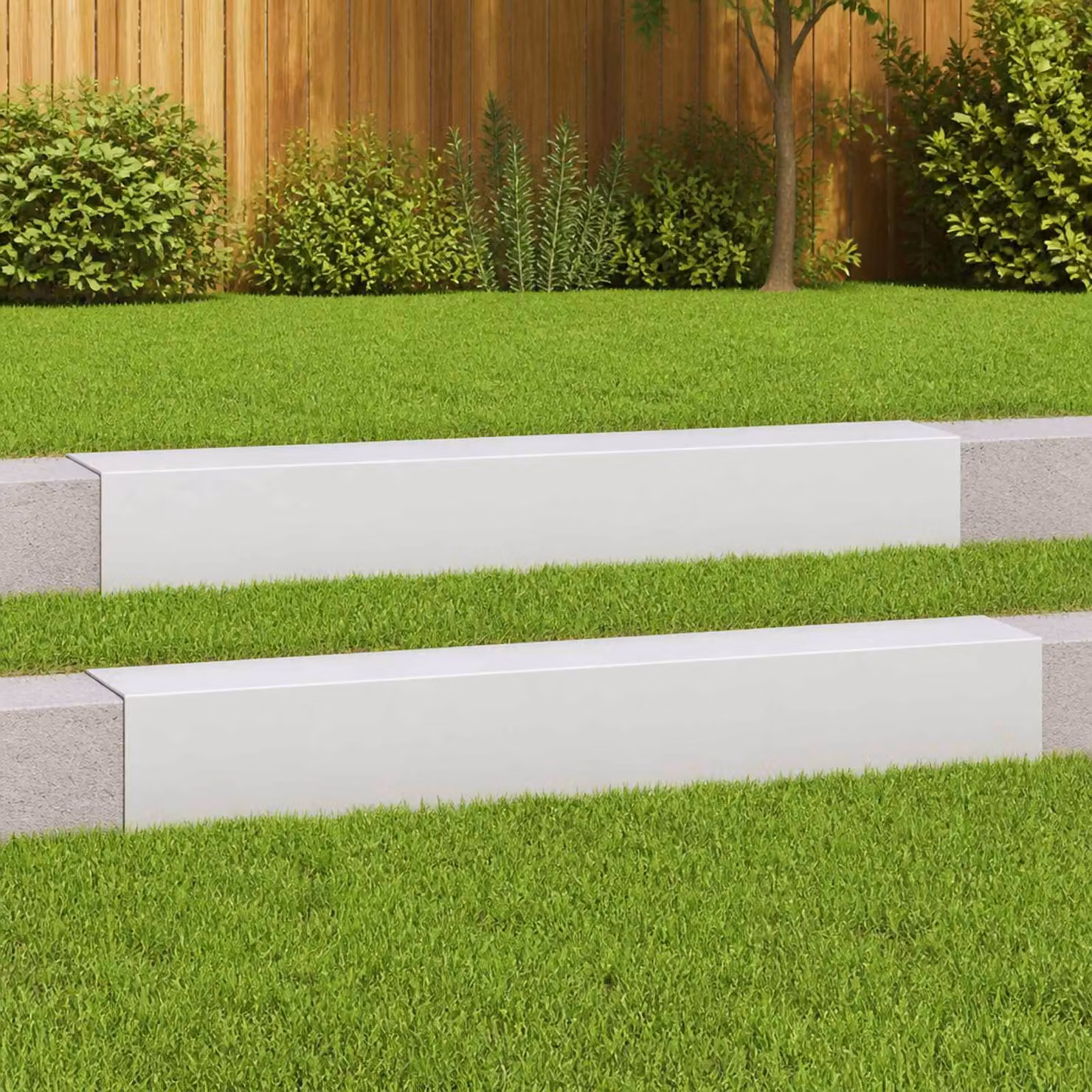 Set di 2 profili di copertura per giardino vidaXL in acciaio, disponibili in bianco o grigio, L 100 x P 15 x H 15 cm
